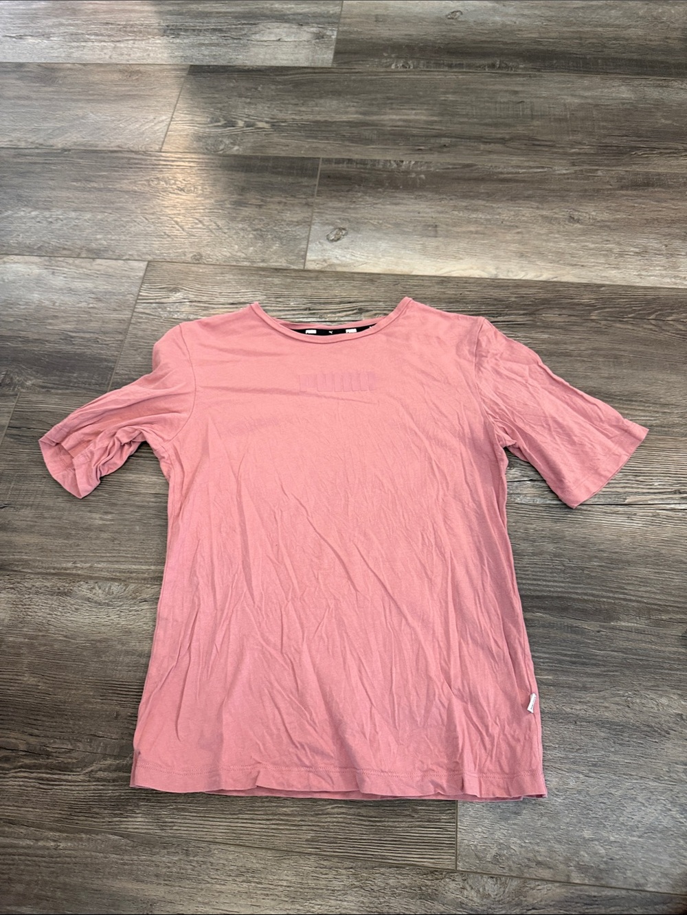 Puma Women's Pink Short Sleeve Top with Black Logo Trim